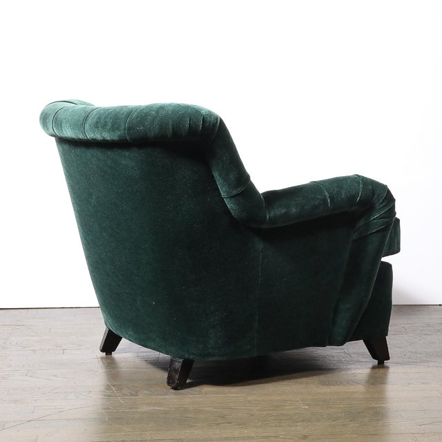 Mid-Century Diamond Tufted Back Viridian Green Velvet Lounge Chair by James Mont For Sale - Image 9 of 10
