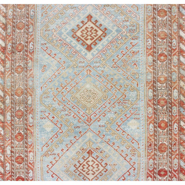 Light Blue and Soft Orange Antique Persian Malayer Runner With Geometric Motifs 3'5 X 11 For Sale - Image 9 of 12