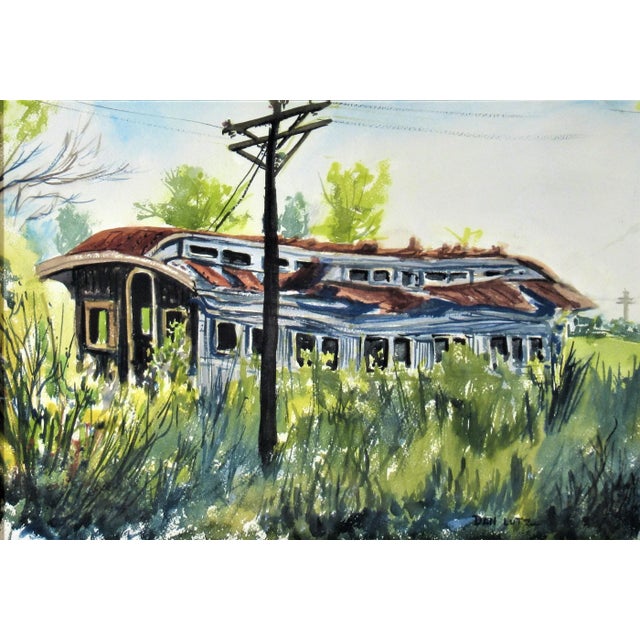 This artwork "The Abandoned Train Car" c. 1960 is a watercolor on paper by noted Californian artist Dan (Daniel Stookey)...