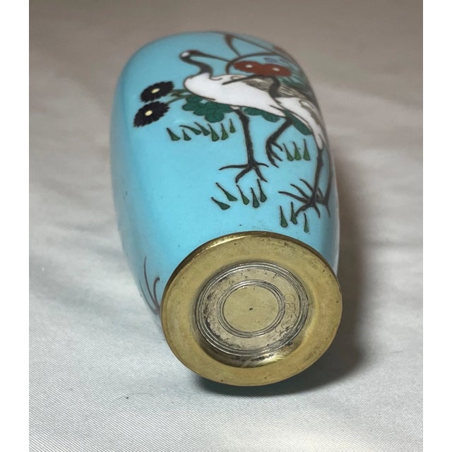 Antique 19th Century Japanese Meiji Cloiosnne Miniature Enamel Crane Blue Vase For Sale - Image 12 of 13