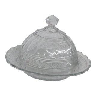 Indiana Glass Round Covered Butter Star Band Dish Domed Lid Serving Bowl 4506b For Sale