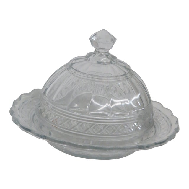 Indiana Glass Round Covered Butter Star Band Dish Domed Lid Serving Bowl 4506b For Sale