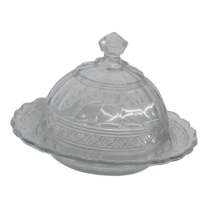 Indiana Glass Round Covered Butter Star Band Dish Domed Lid Serving Bowl 4506b