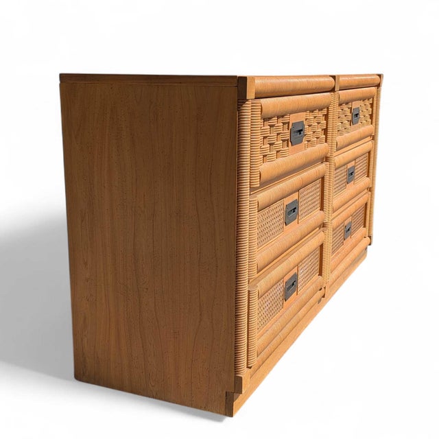 Vintage Dixie Rattan and Wood Six-Drawer Dresser With Mirror 1960s For Sale - Image 15 of 15
