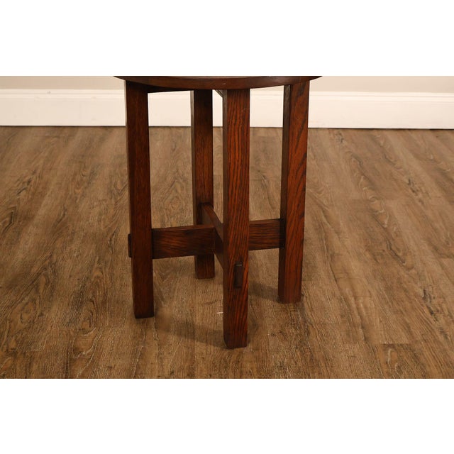 Wood Arts And Crafts Style Round Oak Lamp Table For Sale - Image 7 of 18