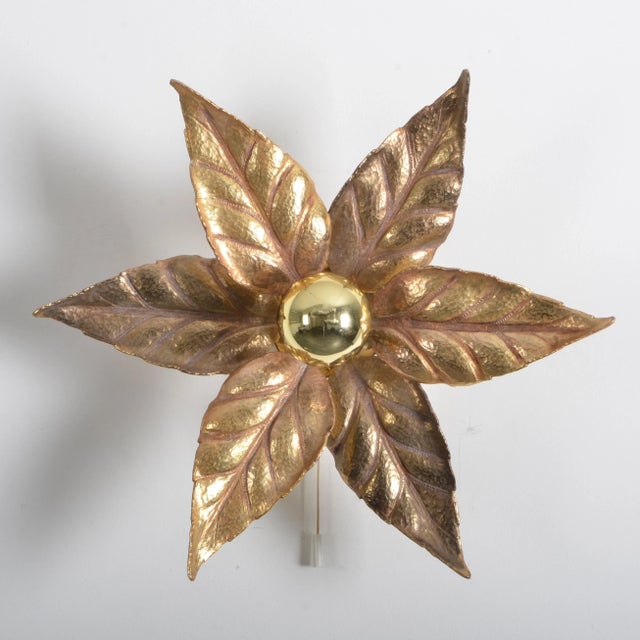 Willy Daro Style Brass Flower Sconce from Massive Lighting, 1970s For Sale - Image 6 of 9
