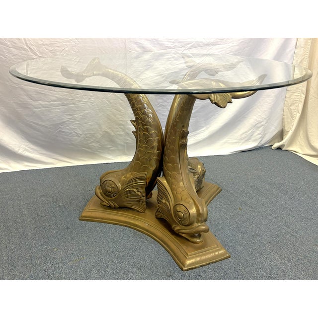 Metal 1960's Italian Hollywood Regency Brass Koi Fish Dining Table With Beveled Glass Top For Sale - Image 7 of 15