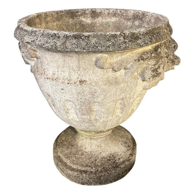 Neoclassical Vintage Neoclassical Cast Stone Garden Urn Planter With Lion Mascarons For Sale - Image 3 of 12
