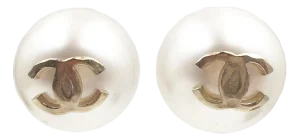 Chanel Classic Gold CC Gumball Pearl Piercing Earrings, A Pair