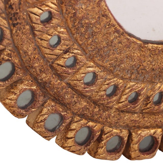 Early 21st Century A Hand Painted Glass and Gilted Convex Mirror, in the Manner of Line Vautrin For Sale - Image 5 of 7