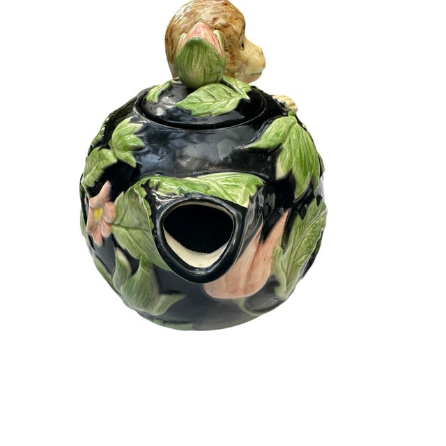 1986 Vintage Fitz & Floyd Floral Leaves & Monkey Tea Pot For Sale - Image 12 of 12