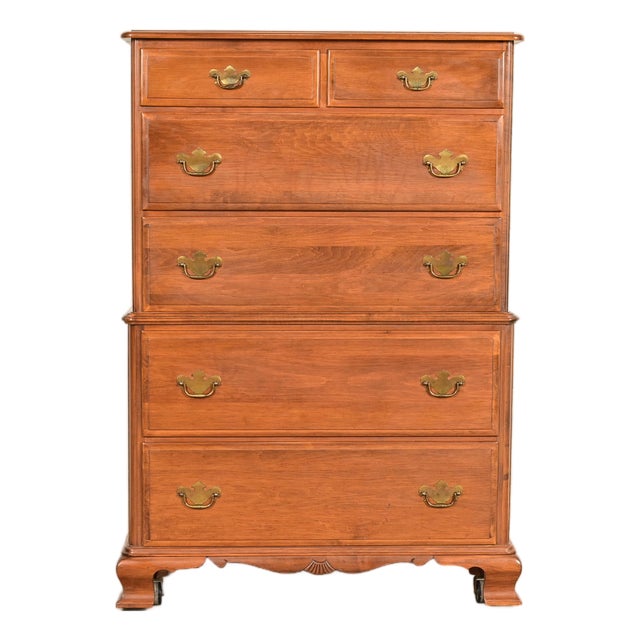 Chippendale Solid Maple Highboy Dresser by Kling, Circa 1960s For Sale