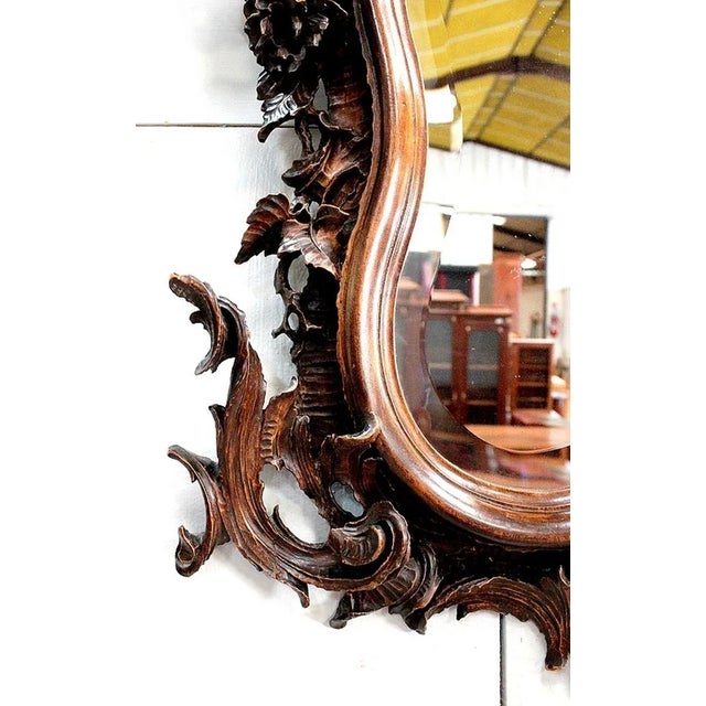 Antique Louis XV Style Solid Walnut Rocaille Mirror, 1900s For Sale - Image 15 of 18