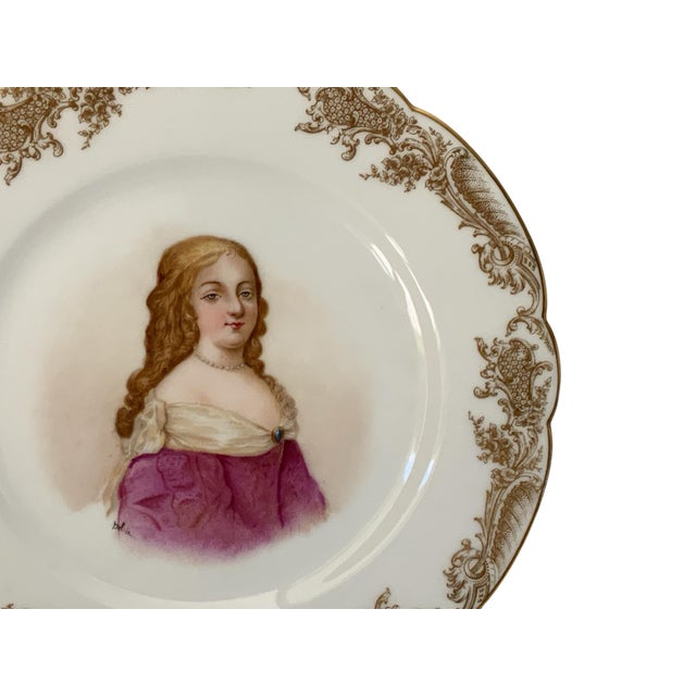 1910s 19thC Sèvres Marked Portrait Plate Madame De Montespan Signed Debrie Made in France c.1890-1910 (Copy) For Sale - Image 5 of 10