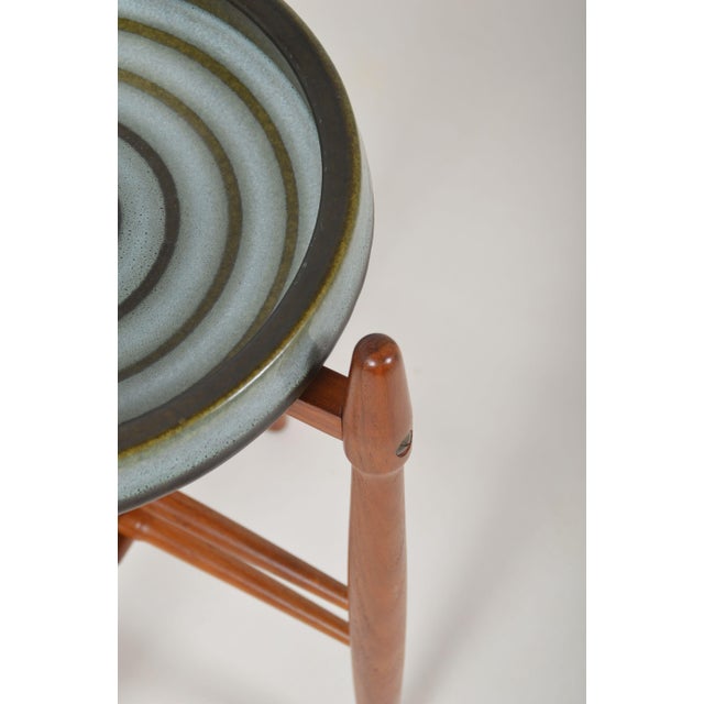 Wood Side Table with Ceramic Bowl by Hundevad and Basse for Knabstrup, 1960s For Sale - Image 7 of 11