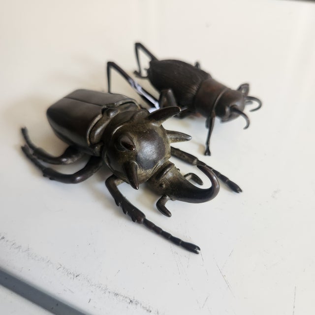 Bronze Articulated Bronze Stag Beetle and Cricket Figures For Sale - Image 8 of 10