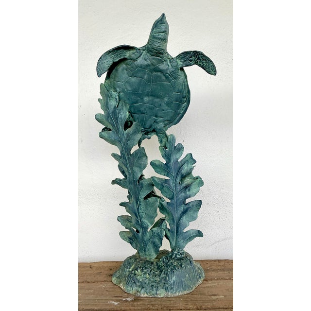 Vintage Verdigris Cast Aluminum Sea Turtle Sculpture For Sale - Image 12 of 12