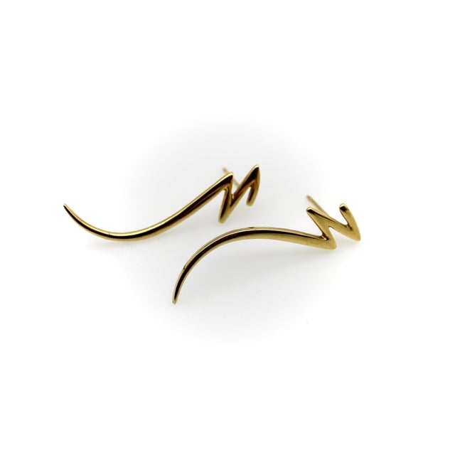 Modern 1980s Pair of 18k Gold Tiffany & Co. Paloma Picasso Zig-Zag Scribble Earrings For Sale - Image 3 of 7