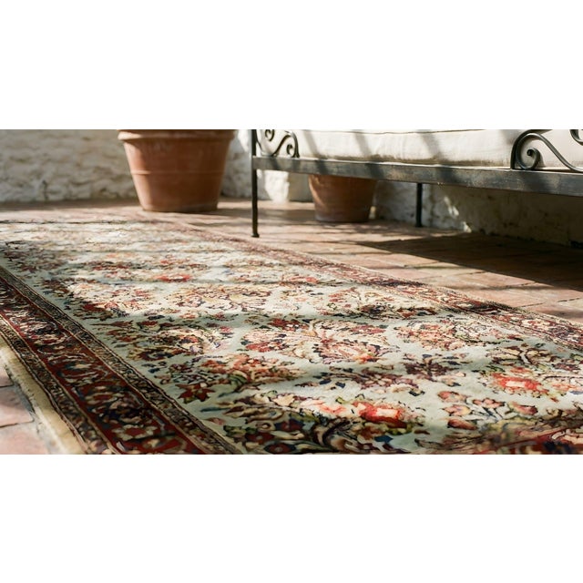 1930s Turquoise Teal Abstract Floral Antique Persian Sarouk Rug 2'7" X 8'0" Knotted Wool Carpet For Sale - Image 10 of 10
