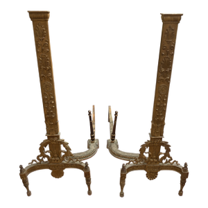 Pair Georgian Style Brass Andirons Circa 1880