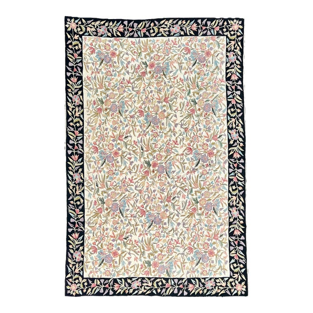 Beautiful Old Asmara Botanical Pure Wool Hand Stitched Krewel Work Wall Hanging, Tapestry, Throw, Rug or Blanket For Sale