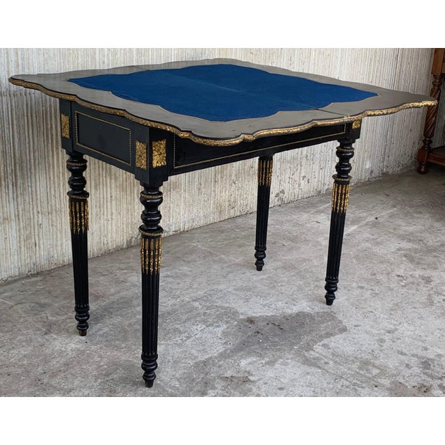19th Century French Ebonized Folding Card Table with Bronze Mounts For Sale In Miami - Image 6 of 18