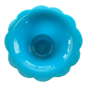 Antique Chinese Turquoise Blue Peking Glass Bowl With Scalloped Edge and Carved Foot