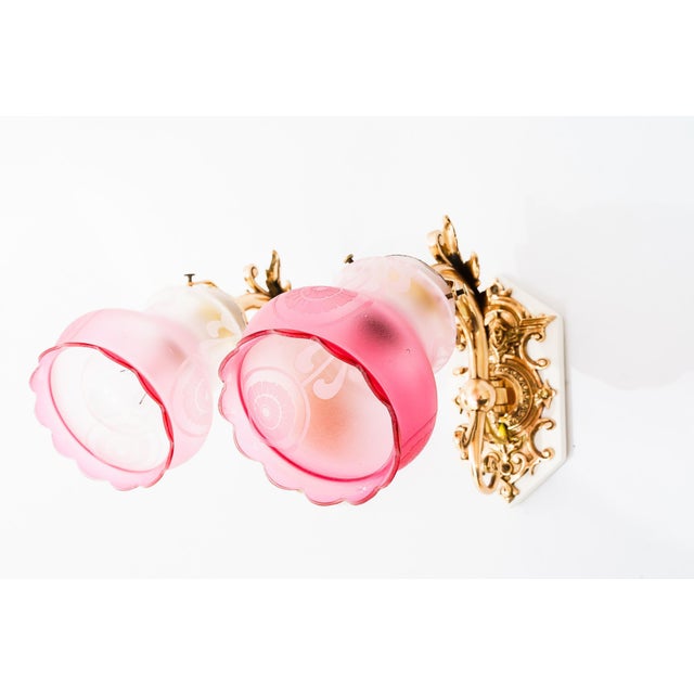 Historistic Bronze Wall Lamps with Glass Shades, Vienna, 1890s, Set of 2 For Sale - Image 13 of 17