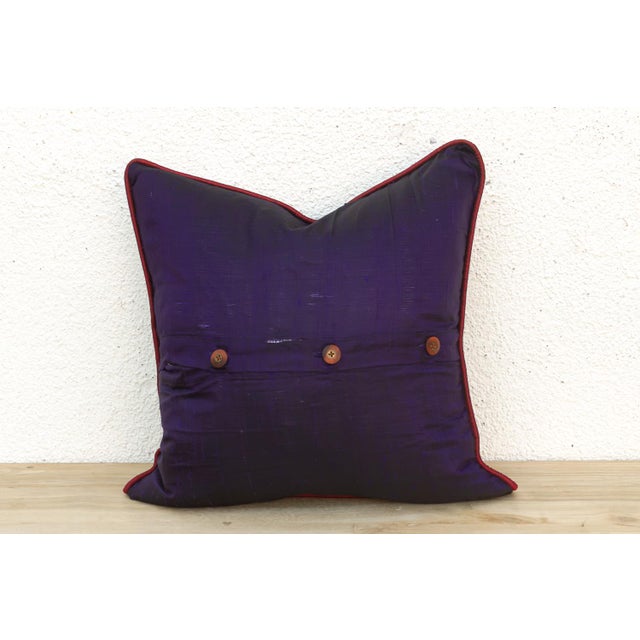 1990s Mdra Blue Zardozi-Embroidered Silk Pillow Cover For Sale - Image 5 of 6
