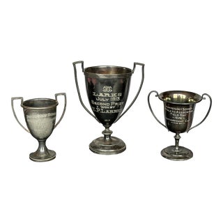 Antique Silver Plated Loving Cup Trophy Vases, Collection of 3 For Sale
