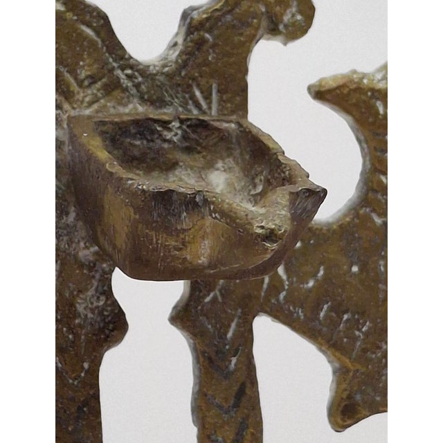 Antique Moroccan Cast Brass Hanukkah Lamp Menorah 19th Century Judaica Oil Lamp For Sale - Image 10 of 18