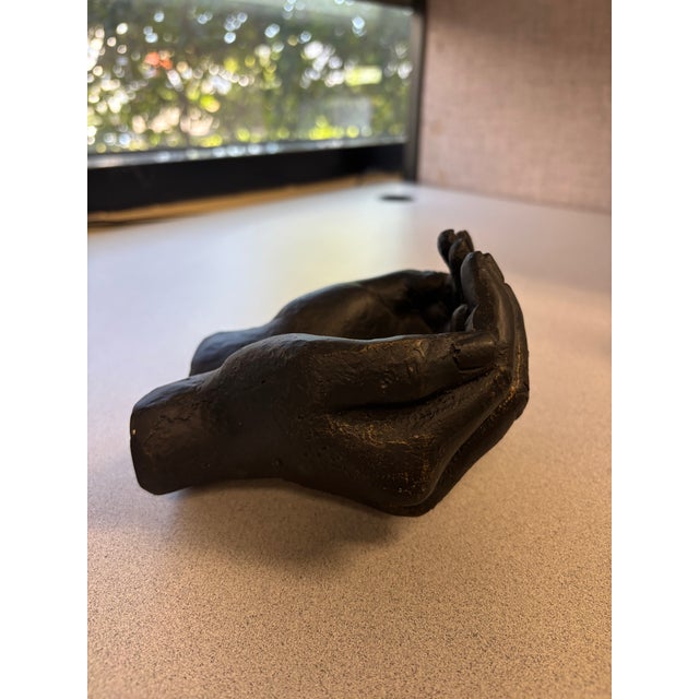 Contemporary 2000 - 2009 Sculptural Black Cupped Hands Decorative Bowl For Sale - Image 3 of 5