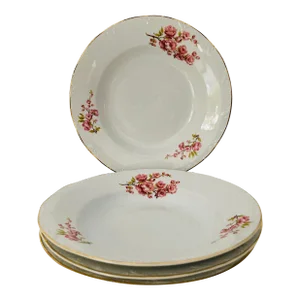 Vintage Arpo Romania Porcelain Floral Soup/ Dinner Bowls- Set of 4