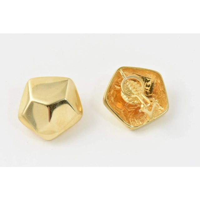 Geometric Three Dimensional Pentagon Gold Earrings - 2 Pieces For Sale In Miami - Image 6 of 6