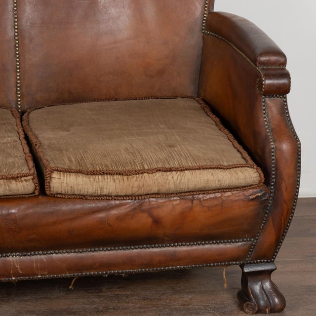 20th Century Vintage Danish Brown Leather Three Seat Sofa For Sale - Image 14 of 18
