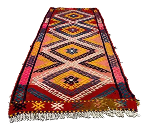 Small Turkish Gold, Black & Red Wool Kilim Carpet, 1950s