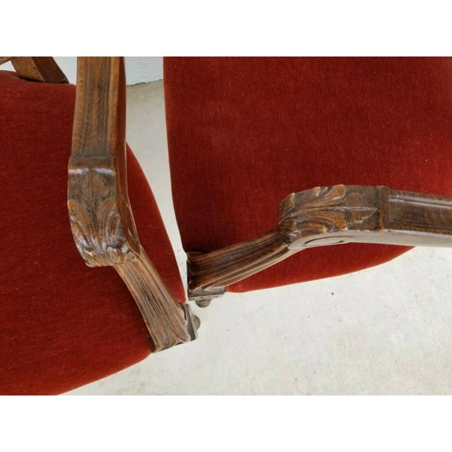 Antique Hand Carved Walnut French Provincial Armchairs - Set of 2 For Sale - Image 10 of 13