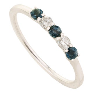 14k Gold Stackable Sapphire & Diamond Alternate Band Ring Size 8 For Sale