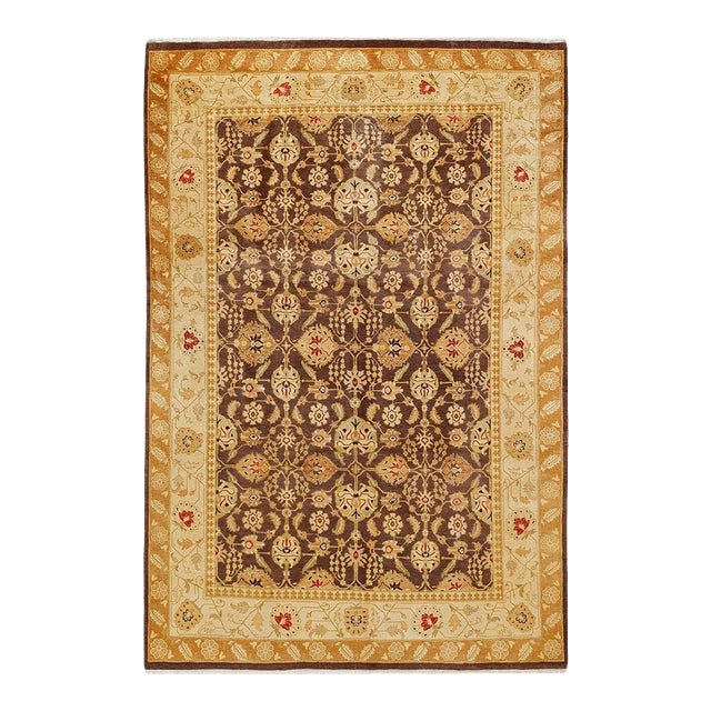 Mogul Collection Hand-Knotted Area Rug - Brown 6' 1" x 9' 1" For Sale