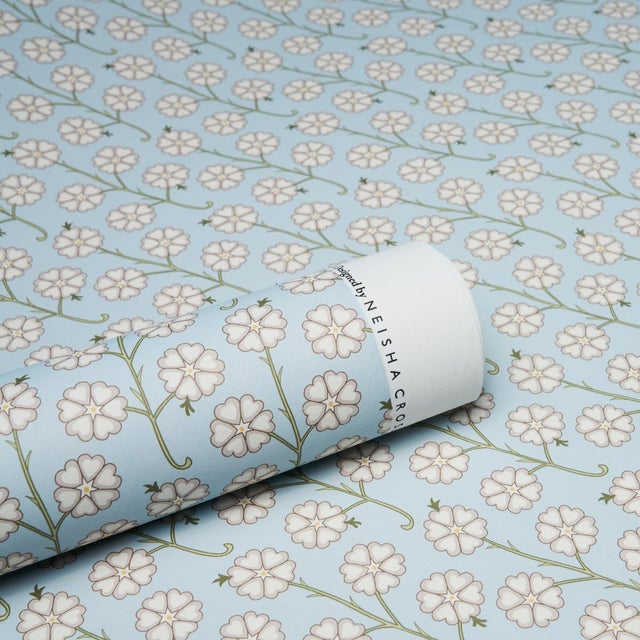 Schumacher Sample - Schumacher x Neisha Crosland Gardenia Wallpaper in Egg Blue For Sale - Image 4 of 5