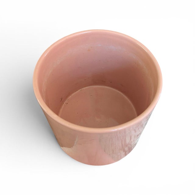 Late 20th Century Postmodern Minimalist Peachy Pink Ceramic Cylinder Planter For Sale - Image 5 of 6