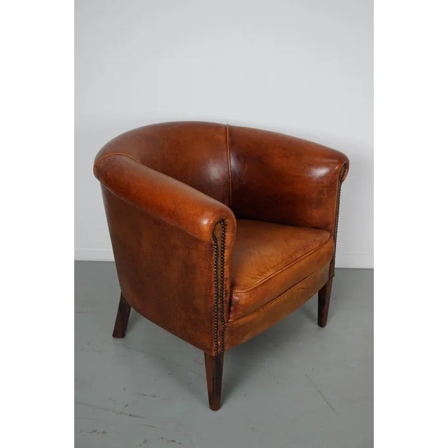 Brown Vintage Dutch Cognac Colored Leather Club Chair For Sale - Image 8 of 18