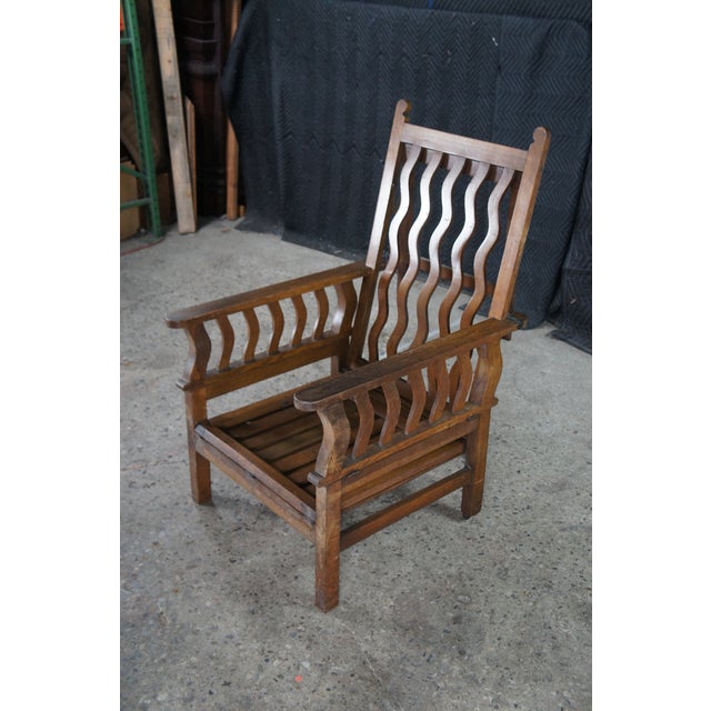 Wood Rare Antique Arts & Crafts Oak "Hollins" Convertible Couch Chair Chaise Lounge For Sale - Image 7 of 13