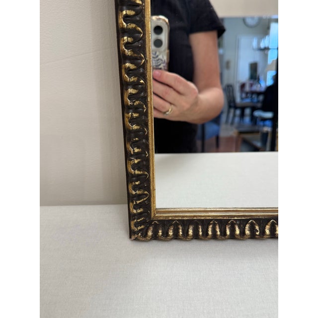 Rococo Rococo Revival Ebonized Black & Gold Square Wood Mirrors, a Pair For Sale - Image 3 of 9