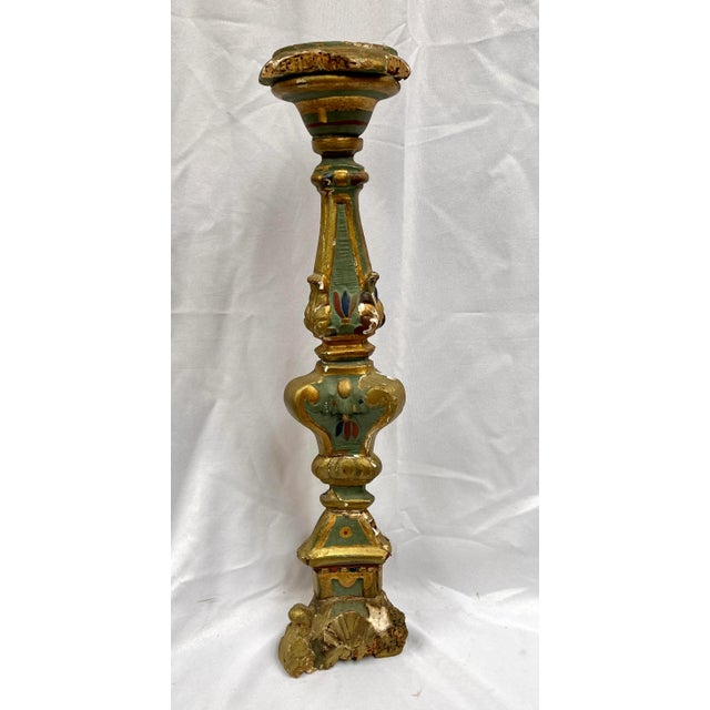 Gold Antique 1800s French Polychrome Altar Candle Holder For Sale - Image 8 of 13