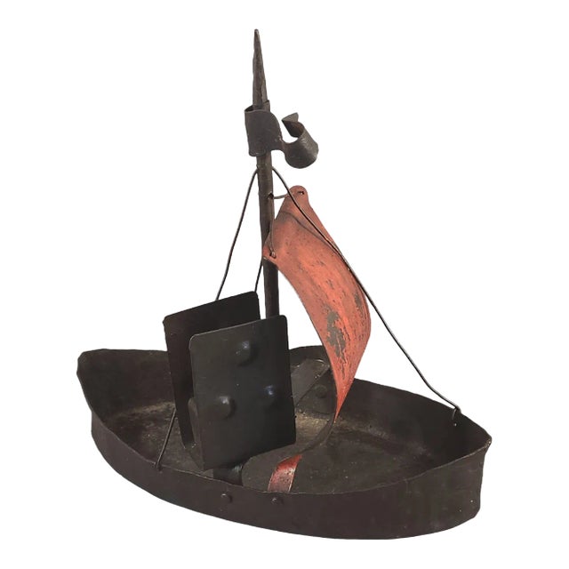 Antique Metal Viking Ship Ashtray Cigar Boat Smoke Stand Match Holder Nautical Germany For Sale