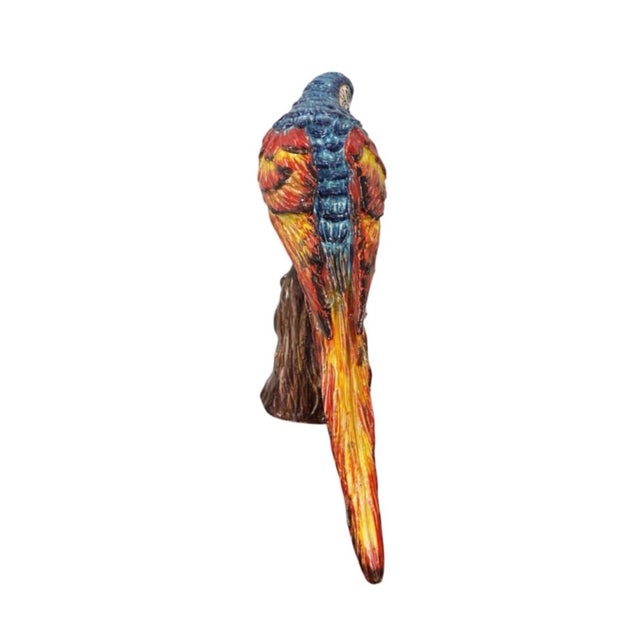 Italian Vintage Italian Majolica Glazed Ceramic Parrot / Macaw Figurine on Tree Stump Base For Sale - Image 3 of 12