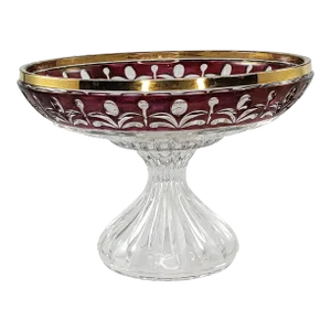 Vintage Anna Hutte Bleikristall Ruby Gold Compote Crystal Pedestal Footed Bowl