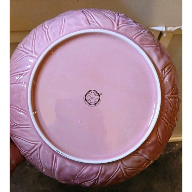 Mid-Century Modern Vintage Bordallo Pinheiro Majolica Pink Cabbage Leaf 11" Serving Bowl For Sale - Image 3 of 4