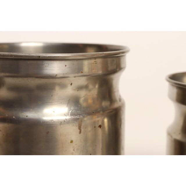Set of Four Vintage Portuguese Metal and Teak Lidded Graduated Nesting Canisters / Jars by Tagus For Sale - Image 14 of 18